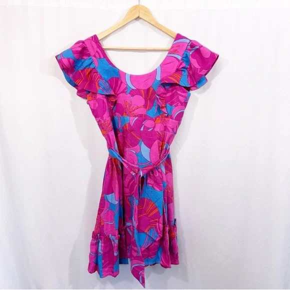 NWT Tuckernuck Wimberly Wild Azalea Edisto Linen Floral Ruffle Dress - Picture 5 of 16